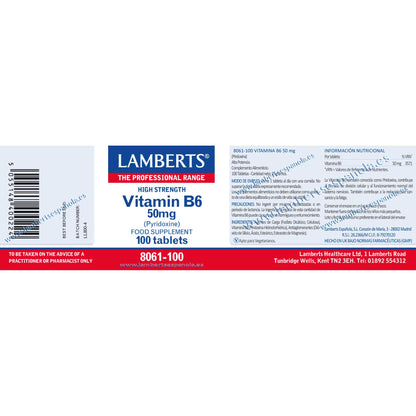 Vitamina B6 100 compresse da 50 mg, Lamberts