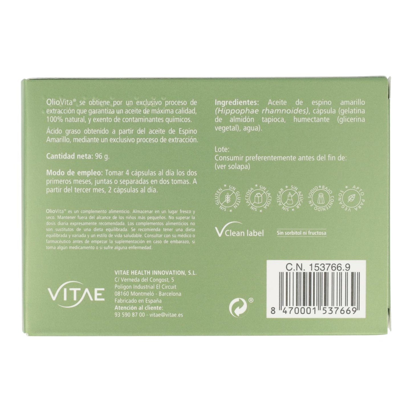 Oliovita 700 Mg Vitae 120 cápsulas