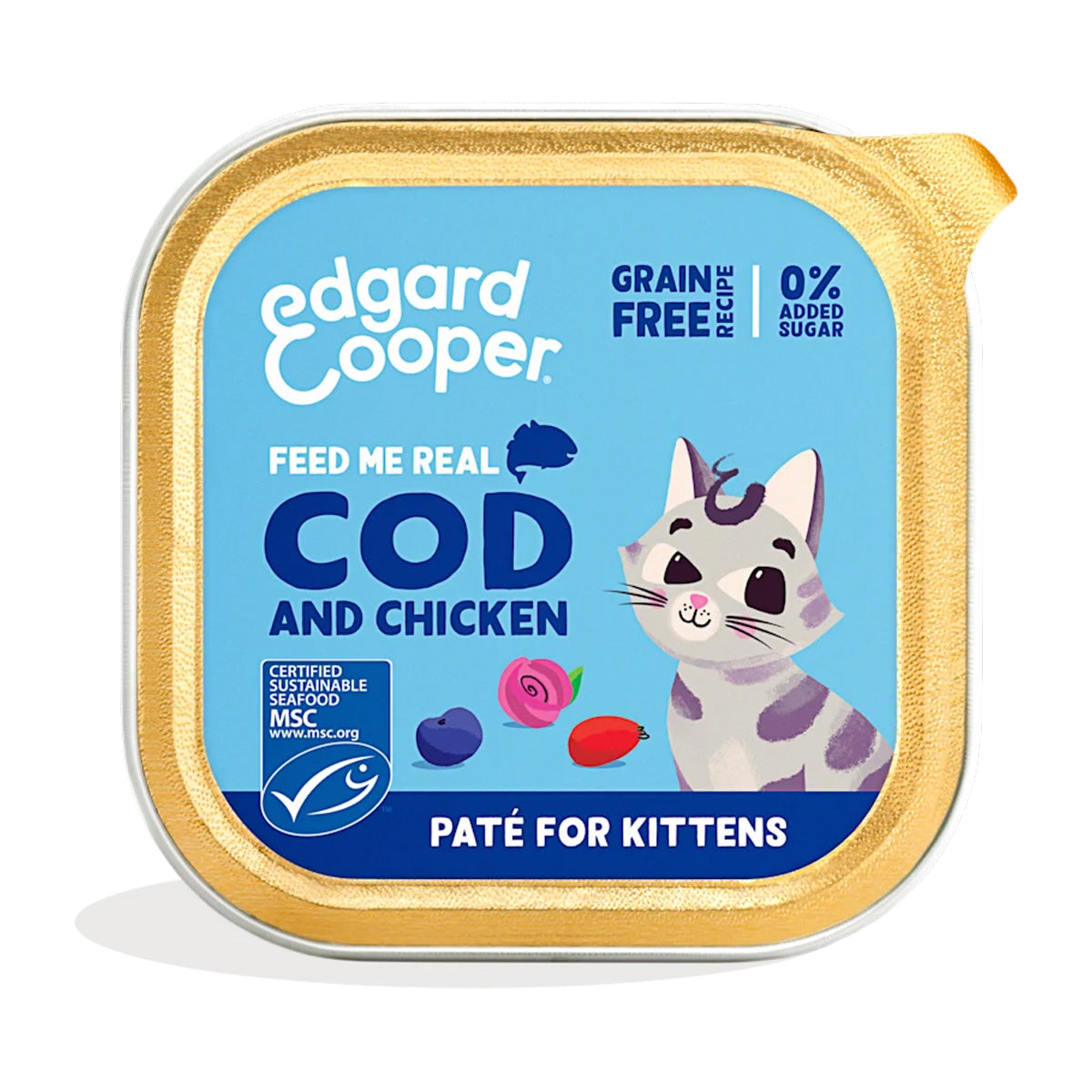 Våtfoder för katter, paté, burk Kitten Bacalao y Pollo Edgard & Cooper 85 g