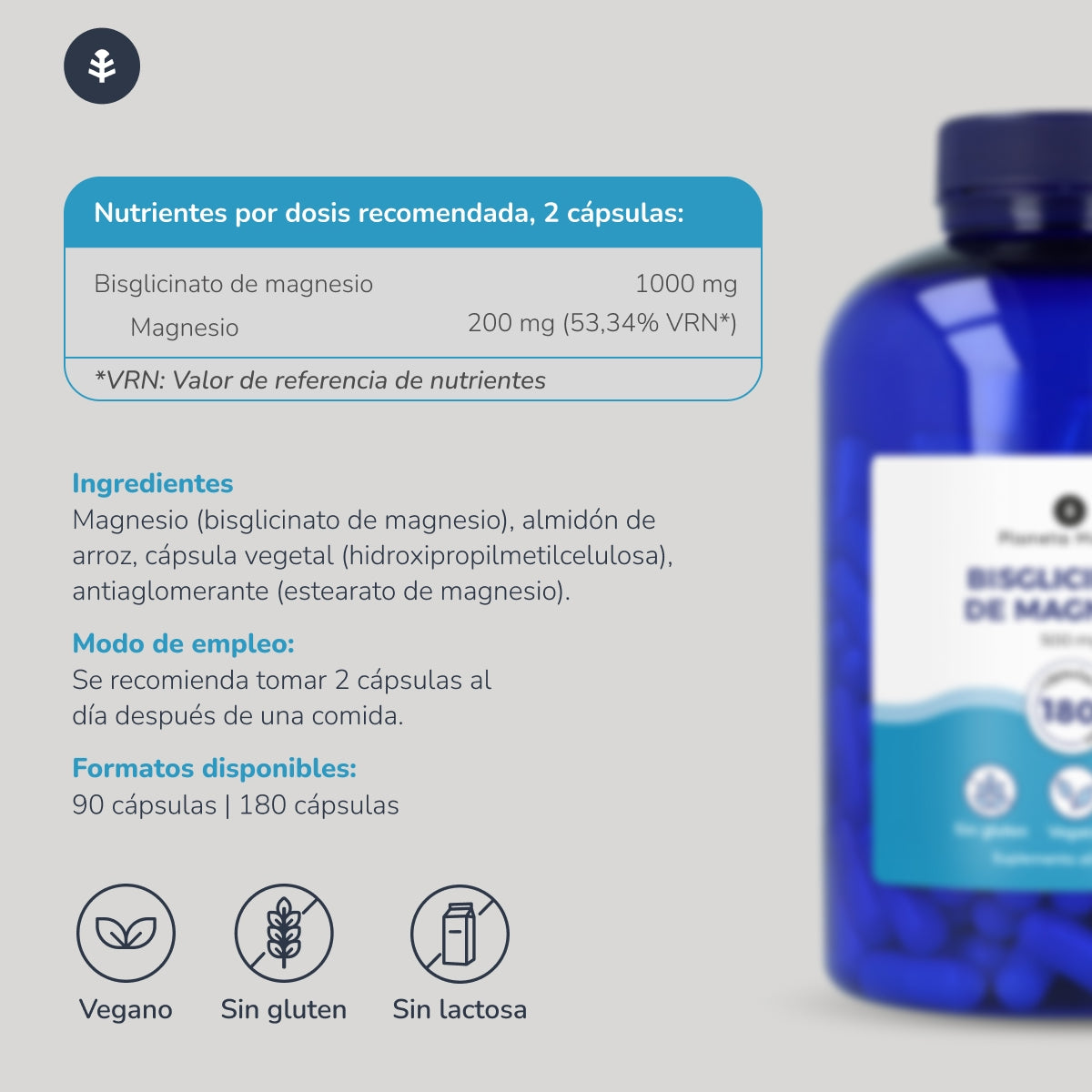 Magnesium Bisglycinaat 500 mg Planeta Huerto 180 capsules
