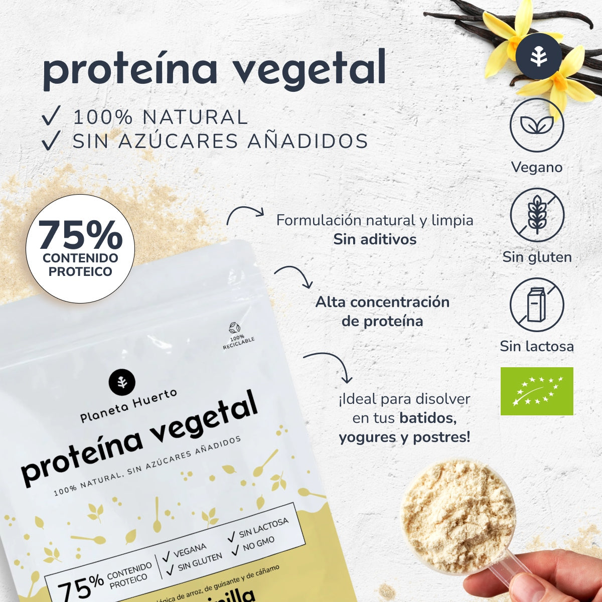 Protéines végétales Eco 75% vanille Planeta Huerto 500 g