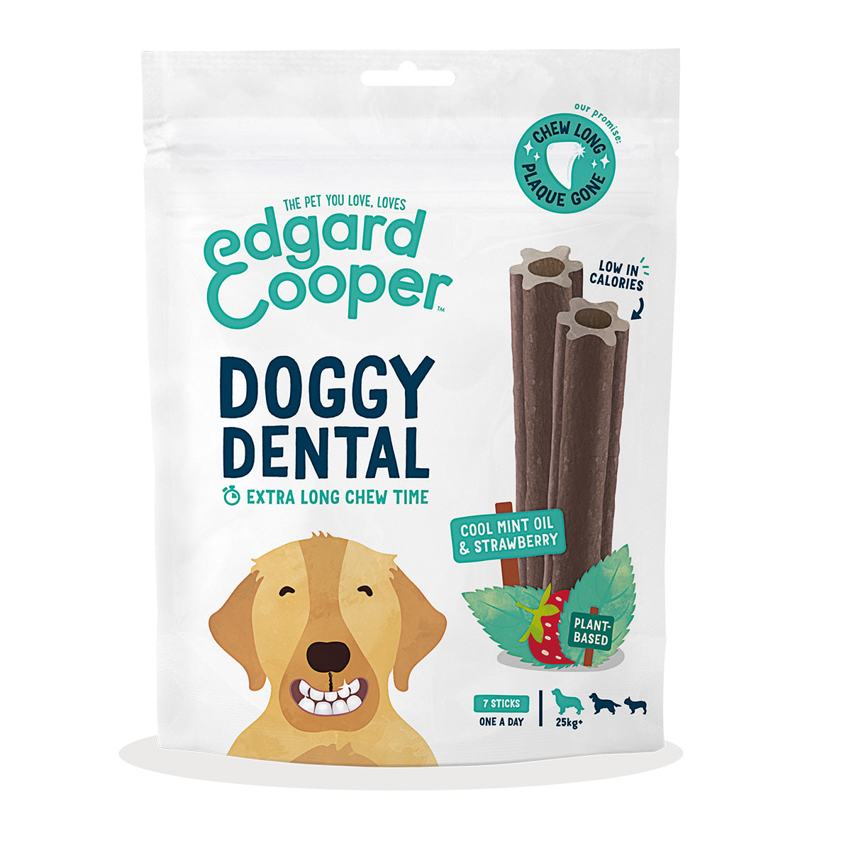 Doggy Dental pour grands chiens menthe et fraise Edgard Cooper 7 sticks