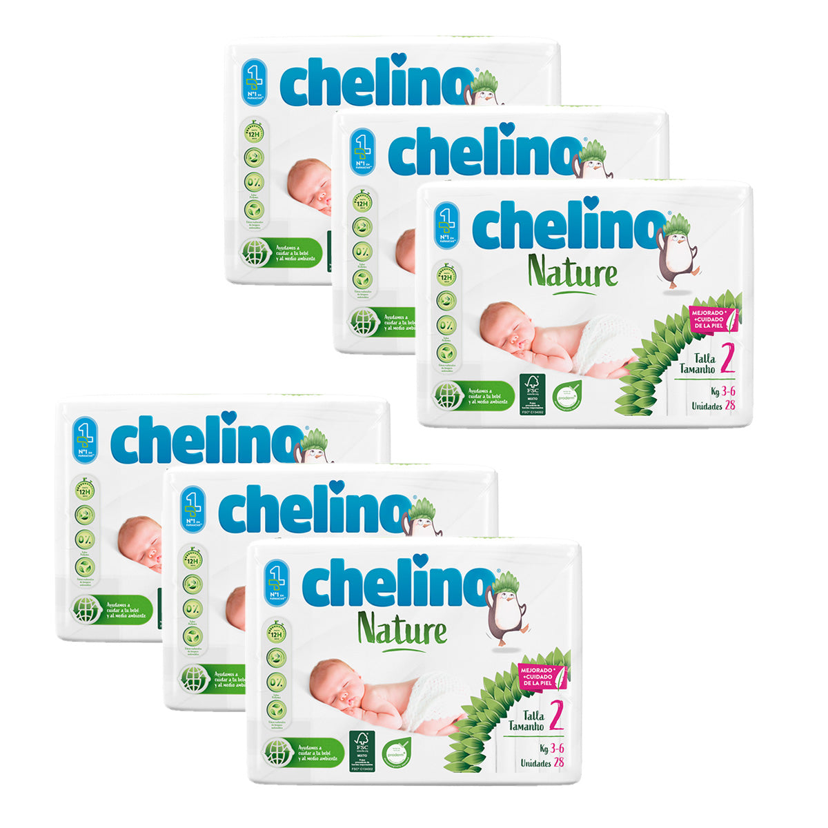 6er-Pack Windeln T2 3-6 kg Chelino Nature 28 Stück