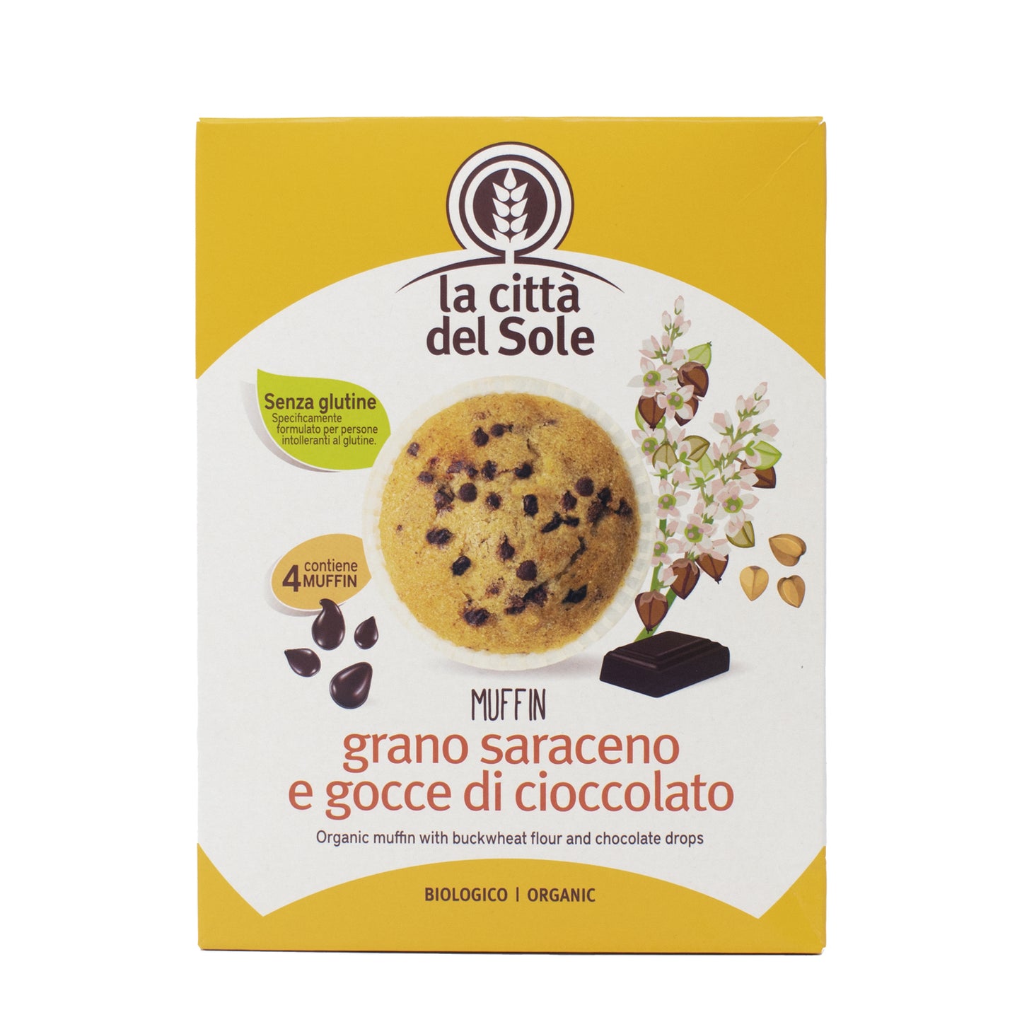 Buchweizenmuffins mit Schokoladenstückchen, La Città del Sole, 4 x 45 g
