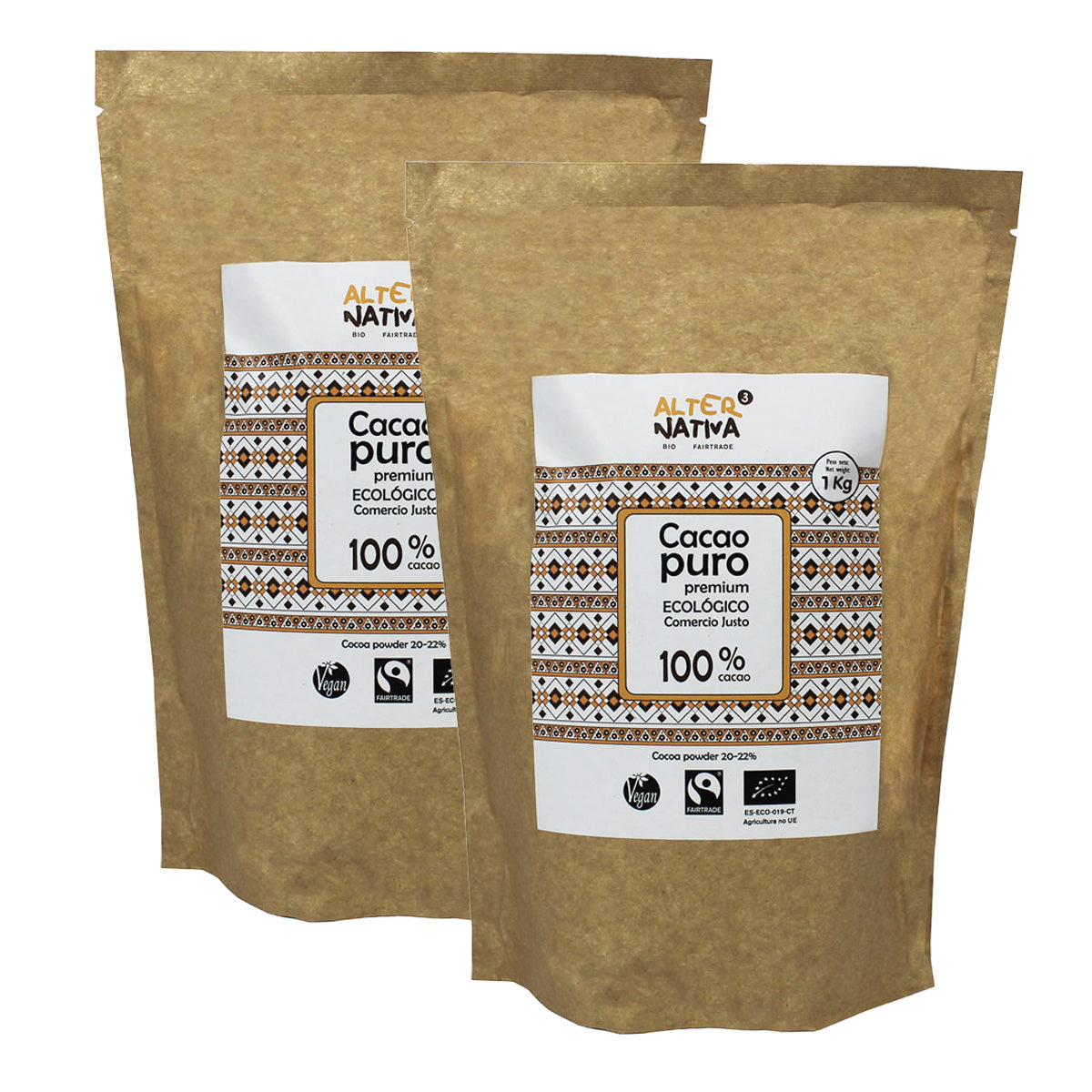 2-pack ren ekologisk premiumkakao Alternativa 1 kg