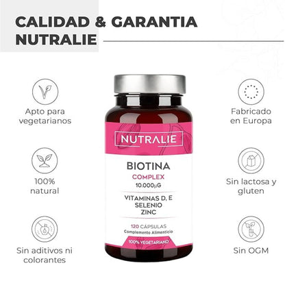 Nutralie Complexe biotine 10 000 mcg cheveux, peau, ongles, 120 gélules