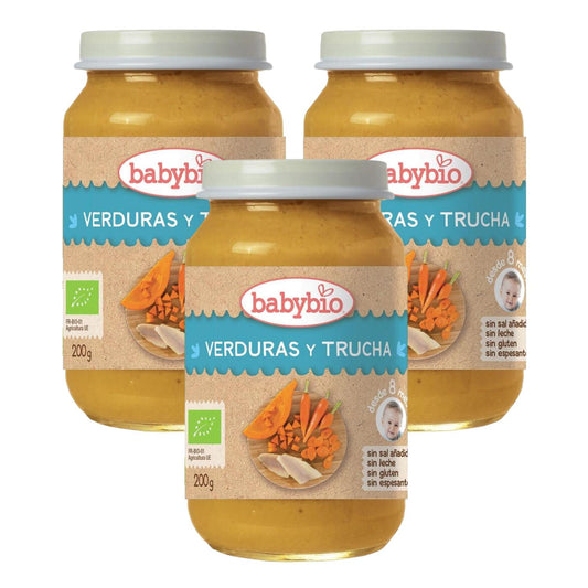 Confezione da 3 vasetti Menu Tradizione Trota, 200 g. Babybio