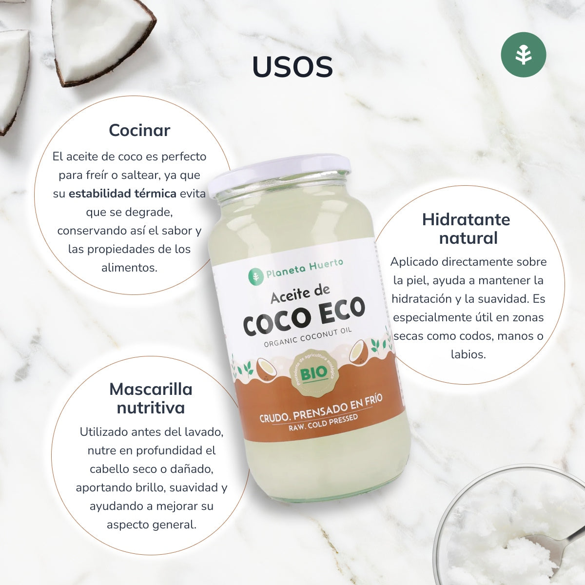 Confezione 3x Olio di cocco vergine ECO Planeta Huerto 1L