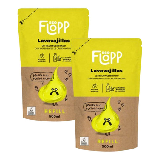 2er-Pack Flopp ECO Ultra Konzentriertes Geschirrspülmittel Nachfüllpackung 500 ml