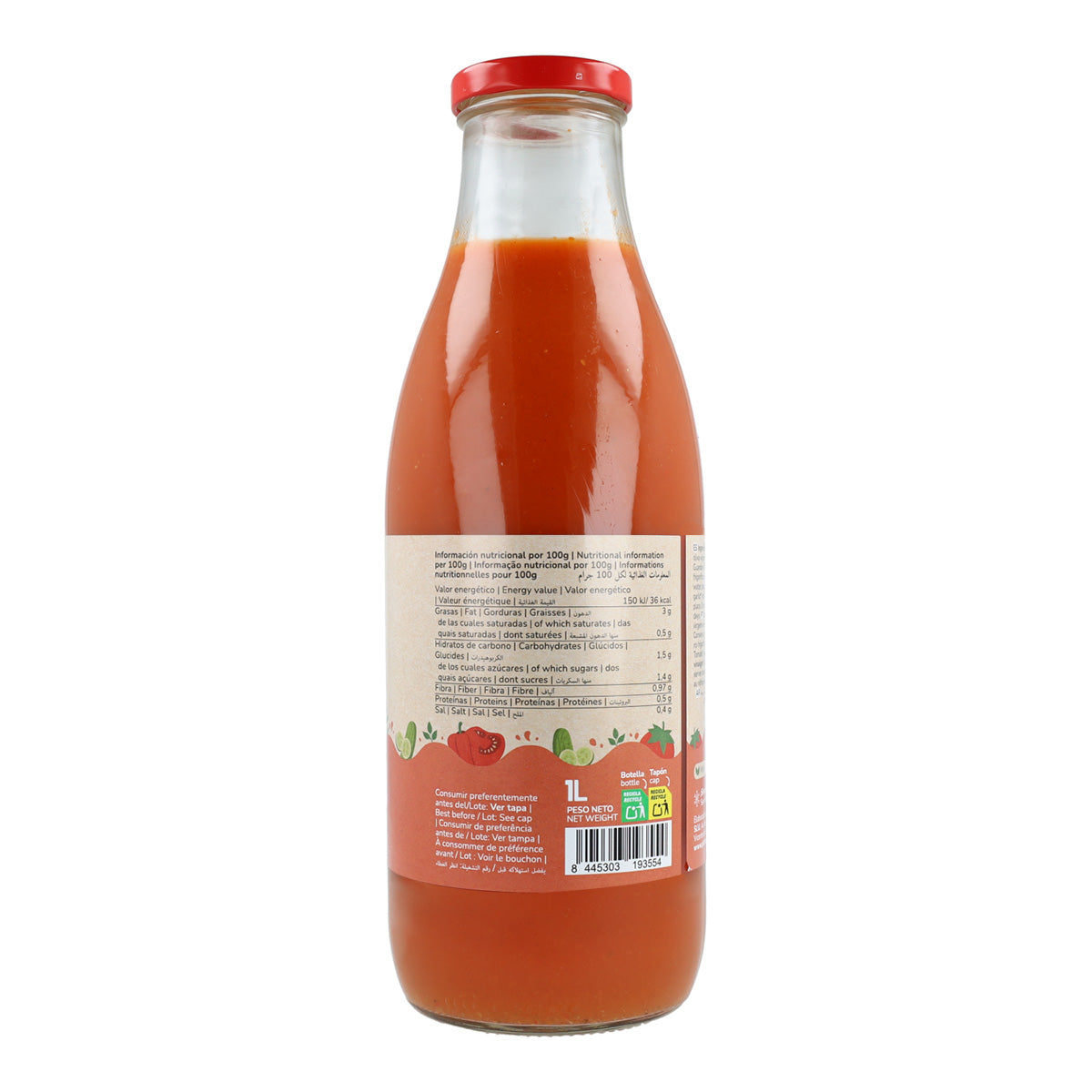 Pack 6x Gazpacho traditionnel BIO avec huile d'olive vierge extra Planeta Huerto 1L