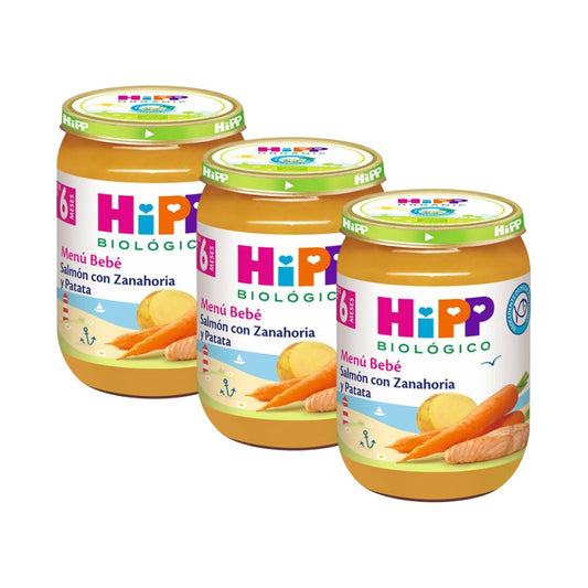 Pack of 3 jars of organic salmon with carrot and potato +6 months + HiPP 190 g