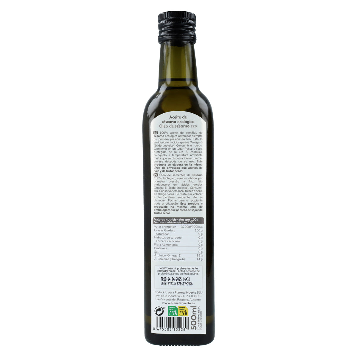 Pack 3x Huile de sésame pressée à froid ECO Planeta Huerto 500 ml