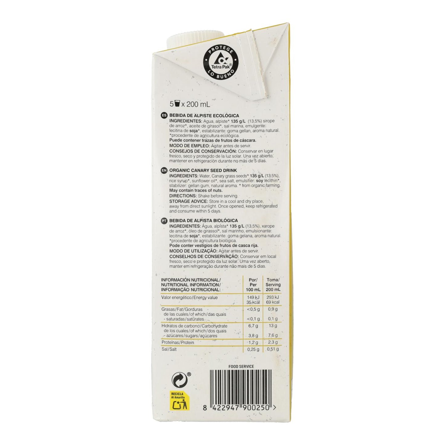 6-Liter-Packung Soria Natural 100% pflanzliches Kanariensaatgetränk 1L