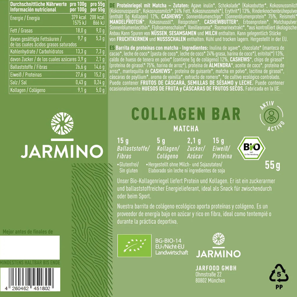 Matcha BIO Kollagenriegel 55 g