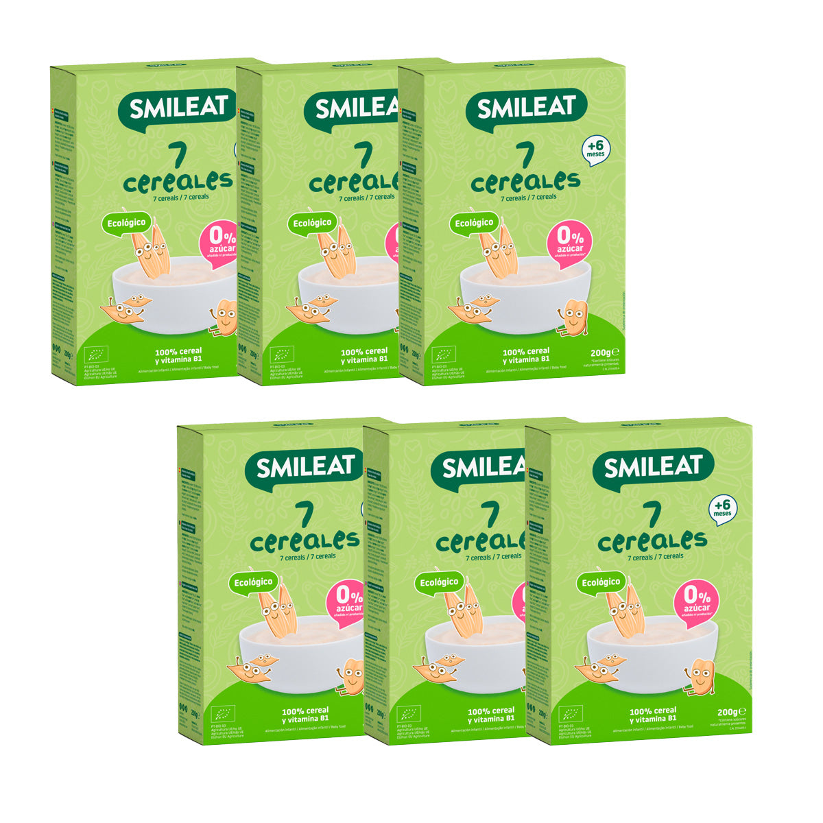 Lot de 6 bouillies aux 7 céréales Eco Smileat 200 g