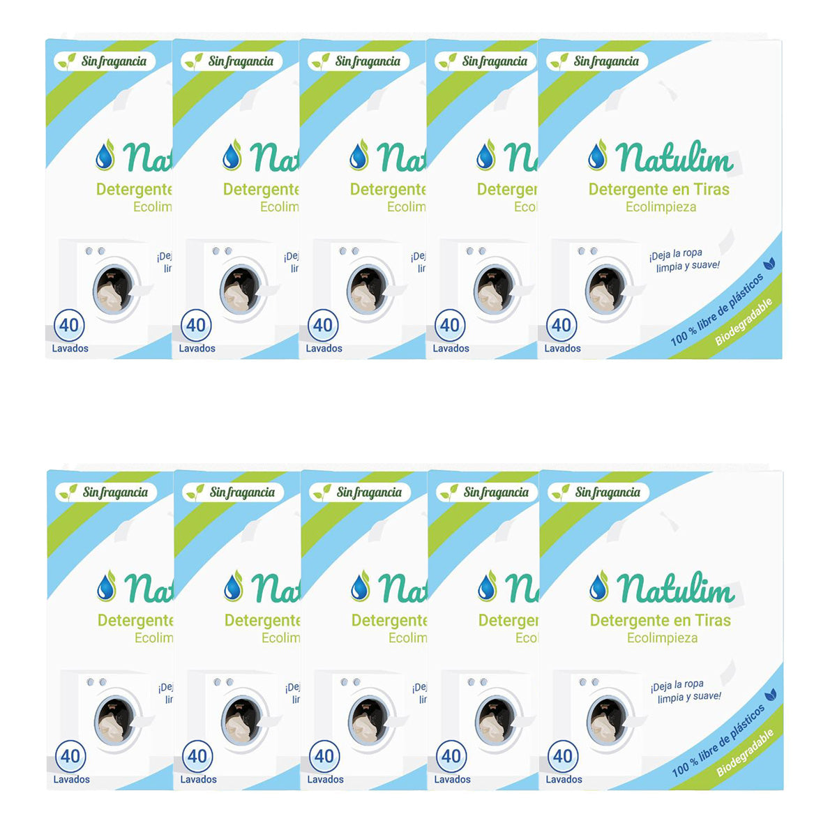 Packung mit 10 Eco-Waschstreifen, parfümfrei, Natulim, 40 Wäschen