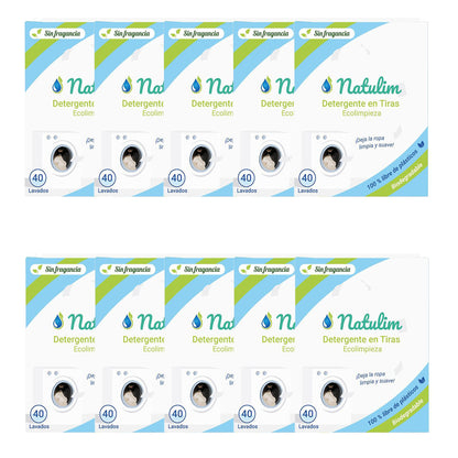 Packung mit 10 Eco-Waschstreifen, parfümfrei, Natulim, 40 Wäschen