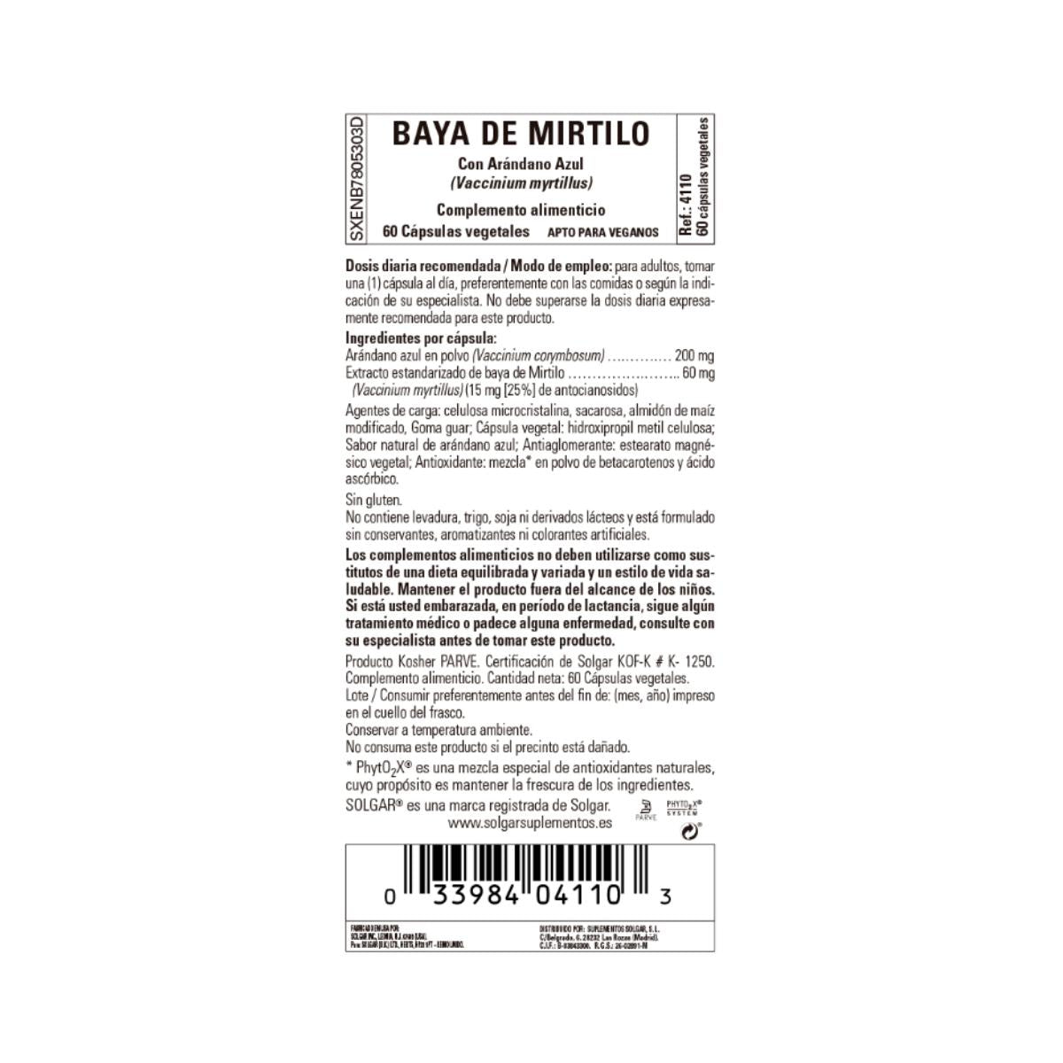 Wyciąg z jagód borówki czarnej (Vaccinium myrtillus), 60 kapsułek roślinnych