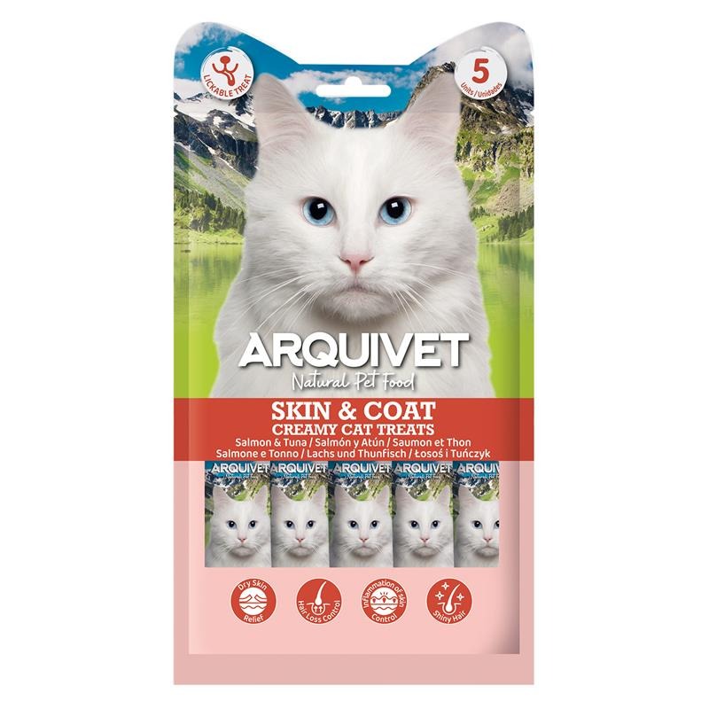 Creamy Cat Treats Functional Creamy Snack Skin & Coat Salmon and Tuna Arquivet 5x14 g