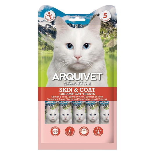 Creamy Cat Treats Snack cremoso funzionale Skin & Coat Salmone e Tonno Arquivet 5x14 g