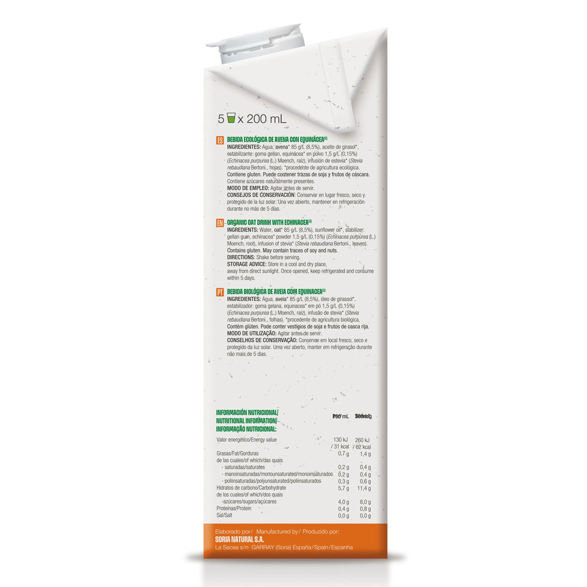Organic oat drink with echinacea, Soria Natural, 1 L