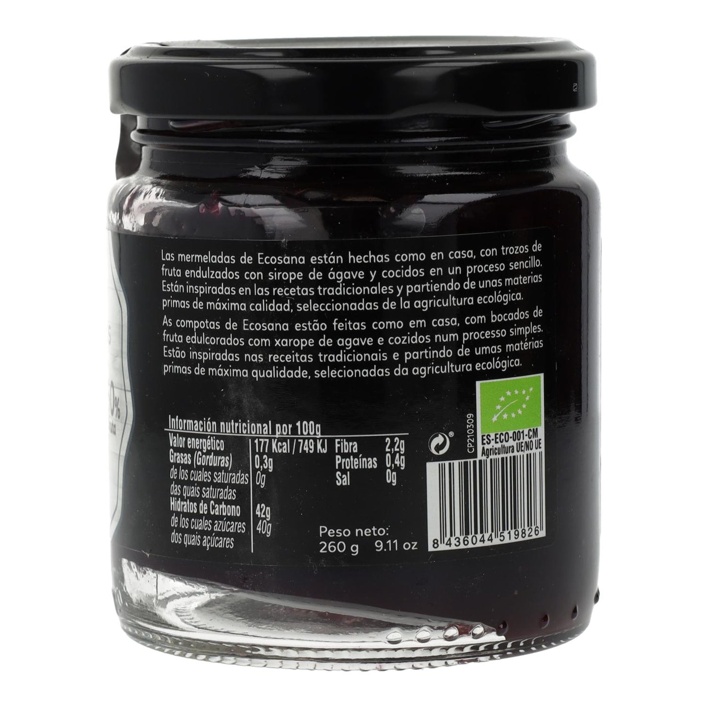 Zuckerfreie Bio-Heidelbeermarmelade Ecosana 260 g