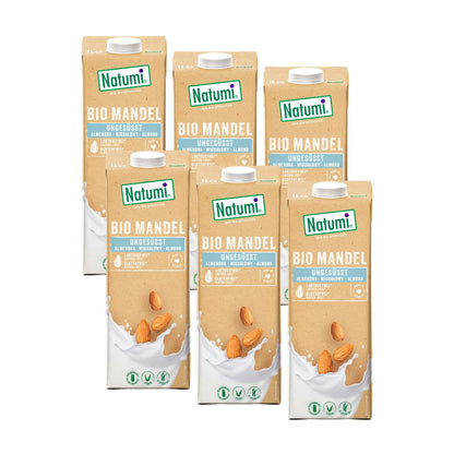 Pack of 6 Natumi Organic Unsweetened Almond Drink 1 L