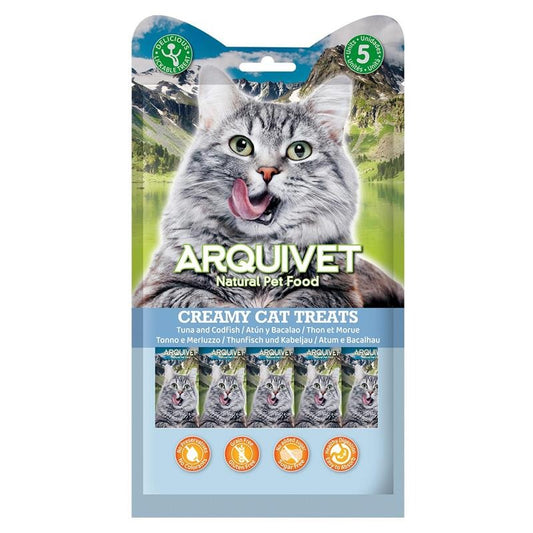 Creamy Cat Treats Snack cremoso al tonno e merluzzo Arquivet 5x14 g