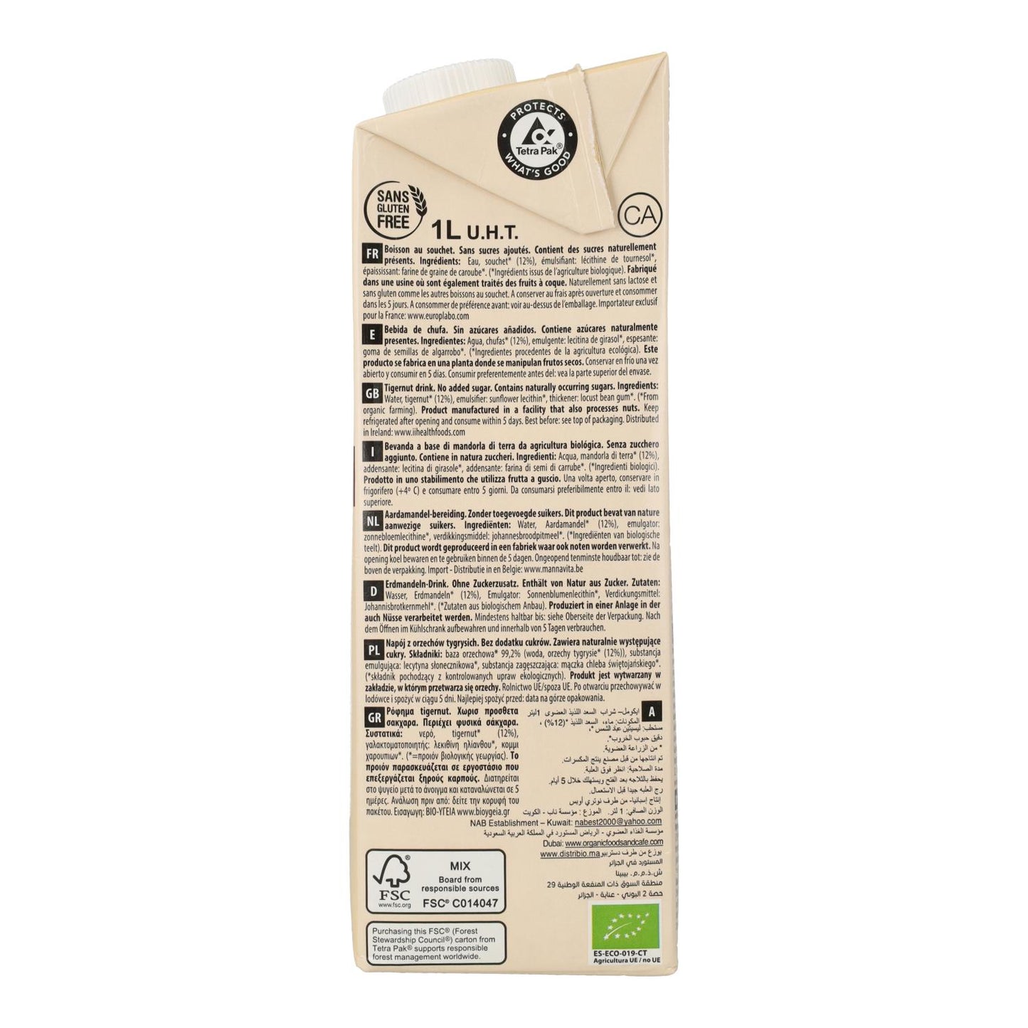 Confezione da 6 L Bevanda Chufa senza zucchero EcoMil 1 L