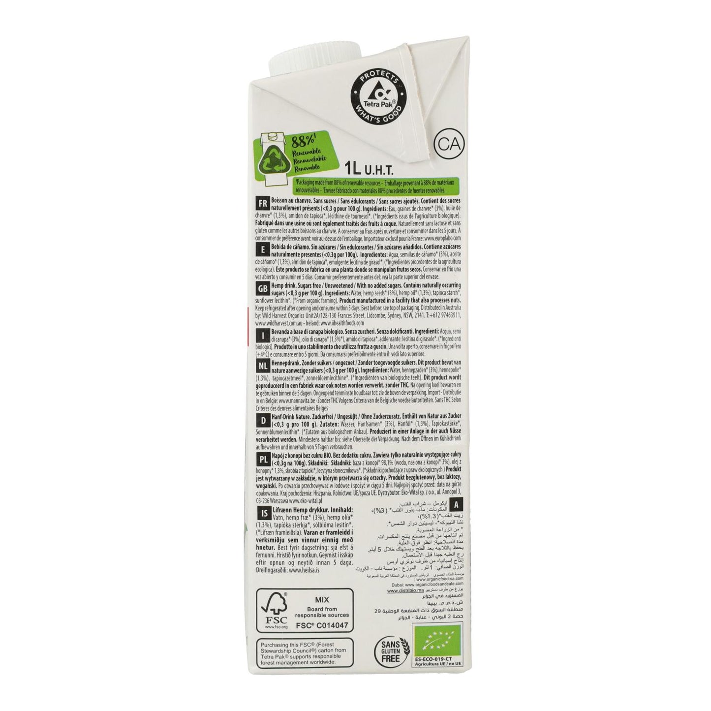 Ecomil Bio-Hanfgetränk, ungesüßt, 1 Liter