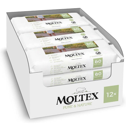 Pakket 12 x Moltex Pure & Nature-doekjes 60 stuks