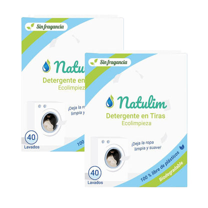 Lot de 2 bandes de lessive écologiques, sans parfum, Natulim, 40 lavages