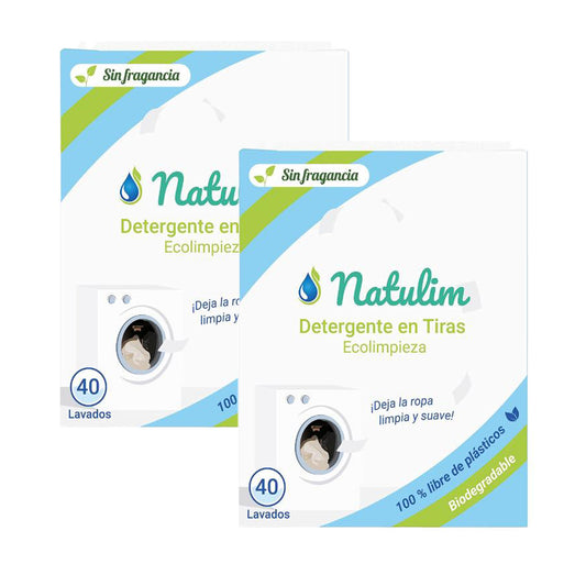 Lot de 2 bandes de lessive écologiques, sans parfum, Natulim, 40 lavages