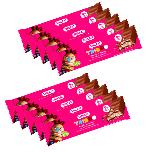 Confezione da 10 barrette ripiene e ricoperte di cacao ECO, Smileat, 40 g