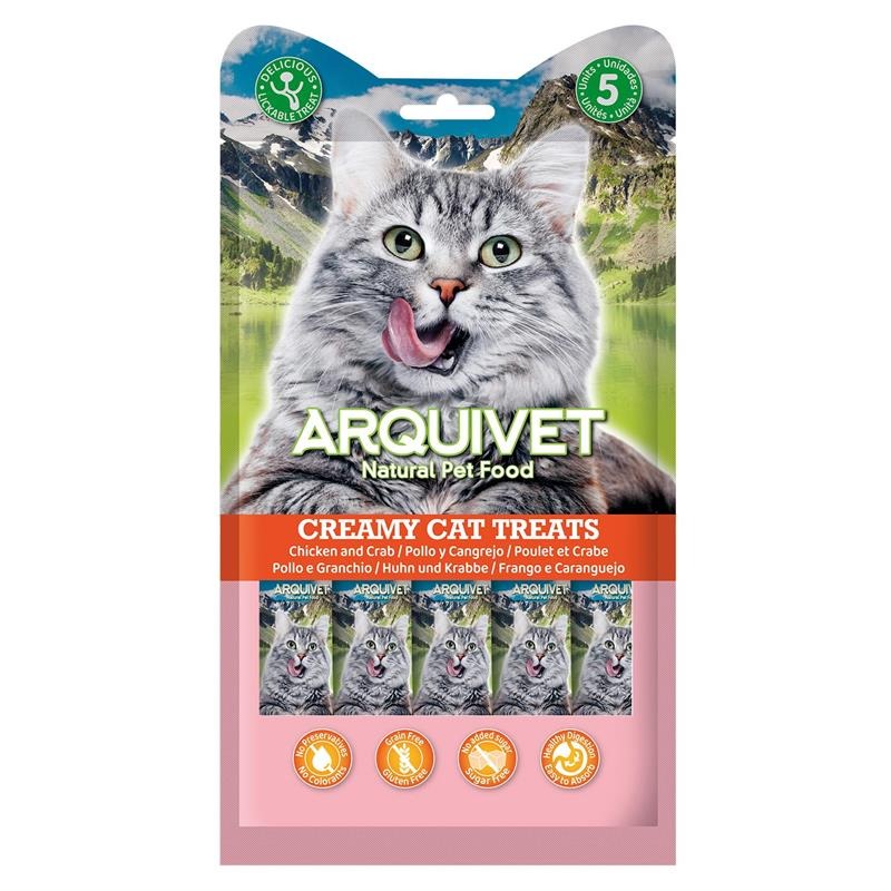 Creamy Cat Treats Snack crémeux au saumon et aux crevettes Arquivet 5x14 g