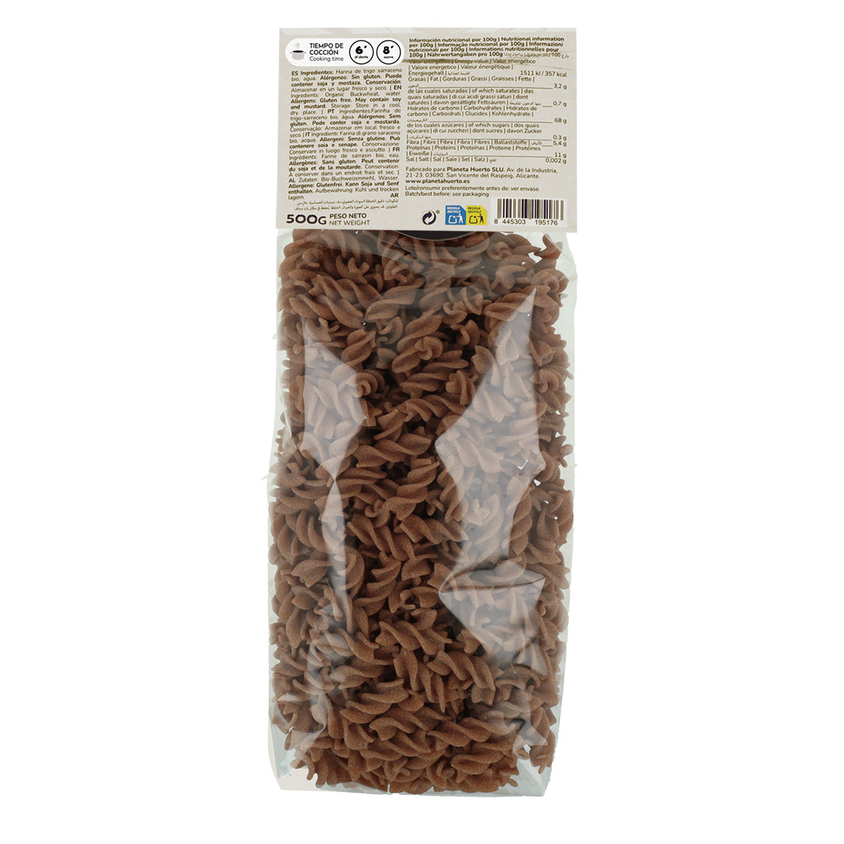 Glutenfria ekologiska spiraler av bovete Planeta Huerto 500 g