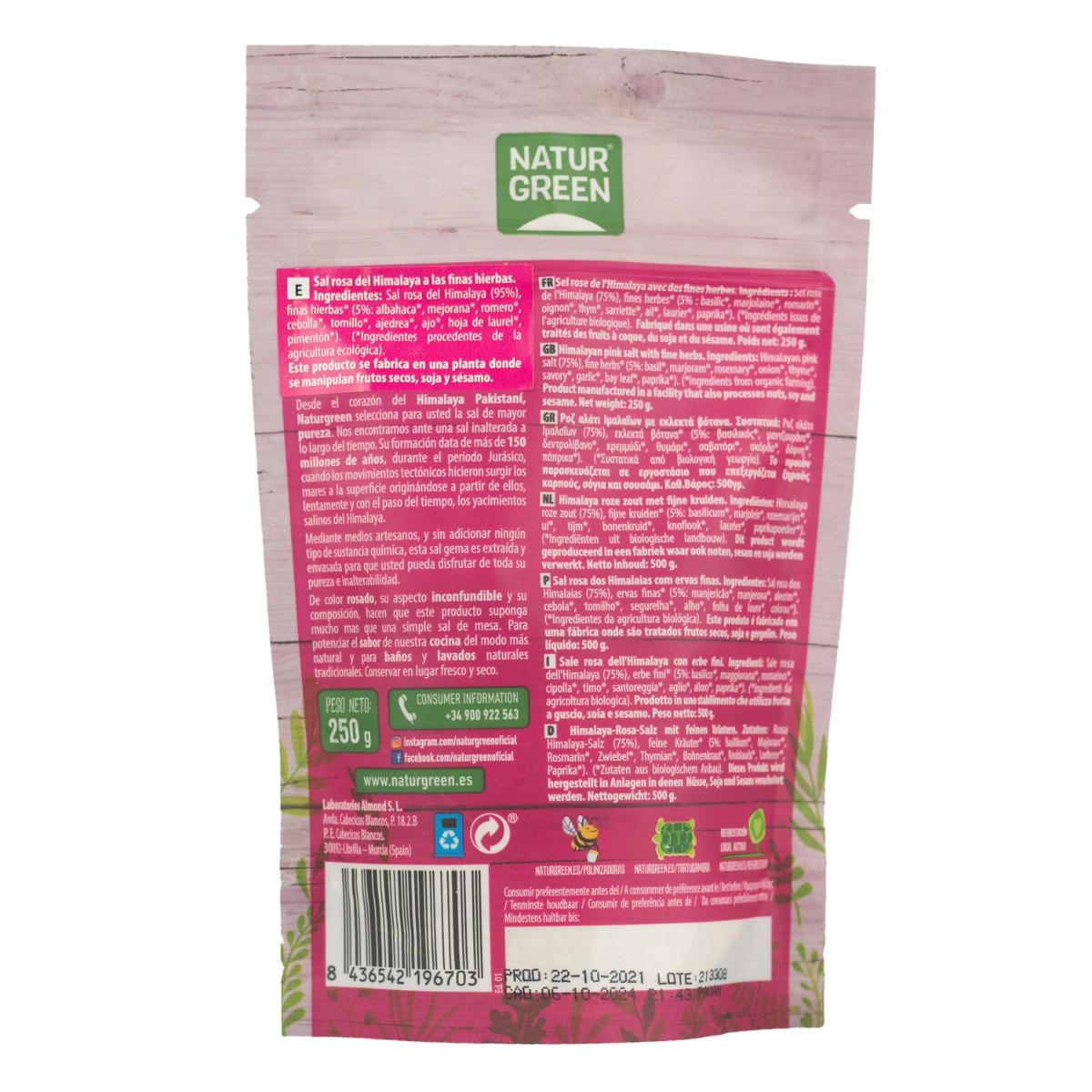 Roze Himalayazout met fijne biologische kruiden Naturgreen 250 g