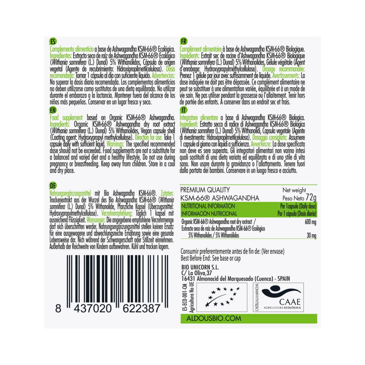 ASHWAGANDHA KSM66, 100 Kapseln Aldous Bio