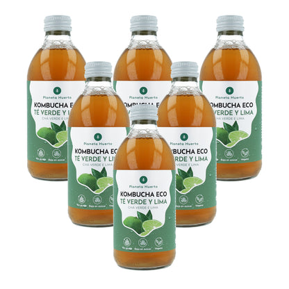 Pack 6x Kombucha ECO thé vert et citron vert Planeta Huerto 330 ml