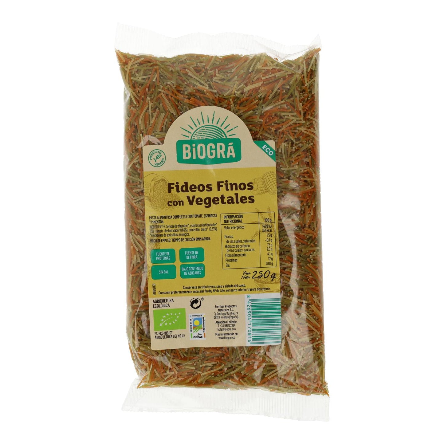 Fideos Finos con Verduras Biográ 250g