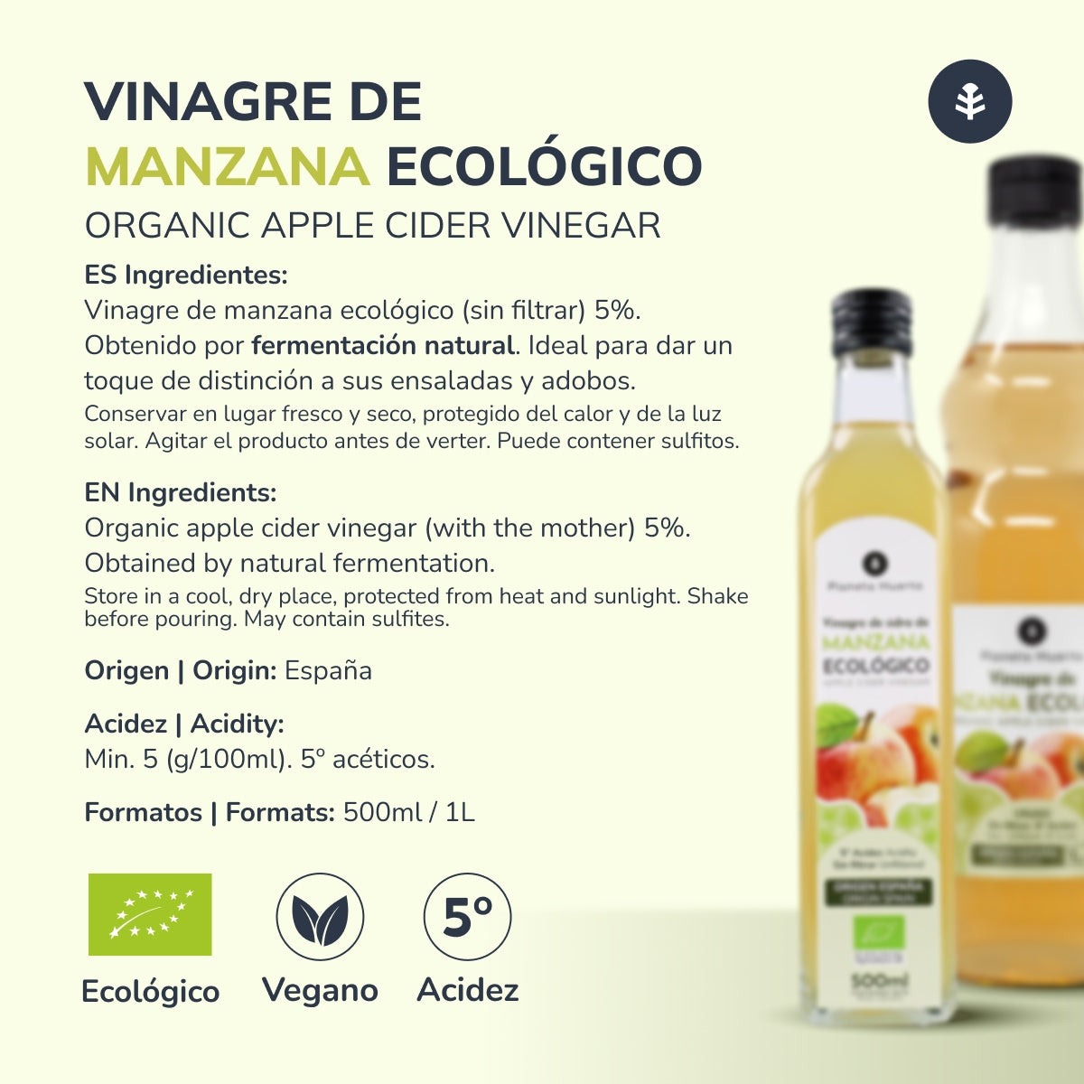 Zestaw 3x Ocet jabłkowy ECO surowy, niefiltrowany z osadem Planeta Huerto 1 l