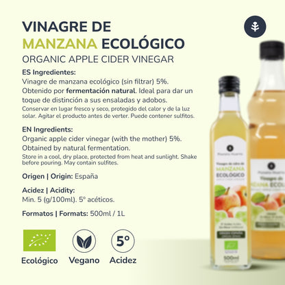 Confezione da 2 aceto di mele ECO crudo non filtrato con la madre Planeta Huerto 1L