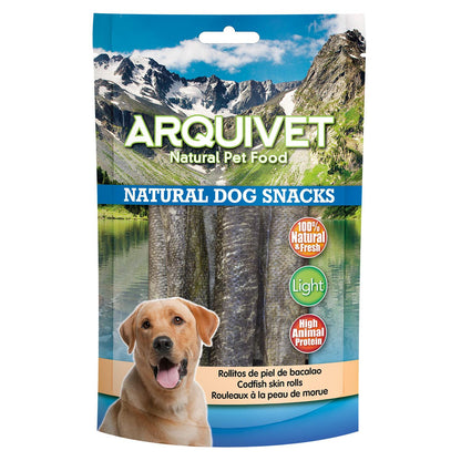 Snack naturale per cani Involtini di pelle di merluzzo Arquivet 70 g