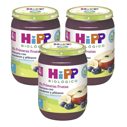 Pack of 3 Organic Apple, Strawberry, Banana and Raspberry Jars +4 months HiPP 125 g