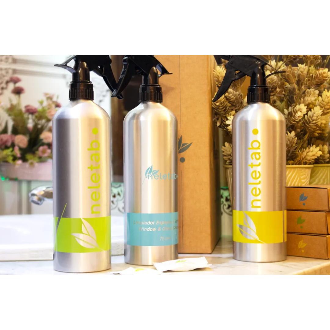 Starter-Set: 3 Flaschen + 3 Tabletten, für verschiedene Oberflächen, Glas und Badezimmer