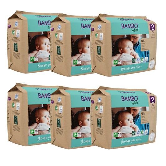Pack of 6 x Bambo Nature nappies T2 (3-6kg) 30 units