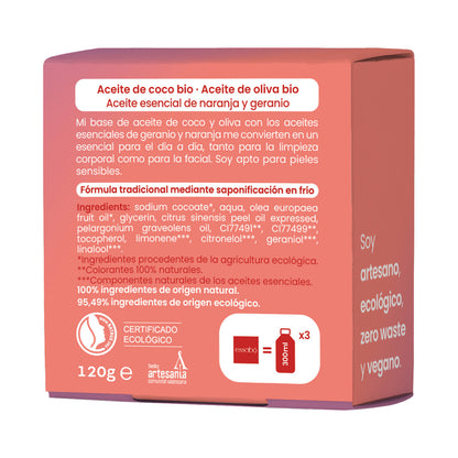 Savon solide écologique essentiel au géranium ESSABÓ 120 g