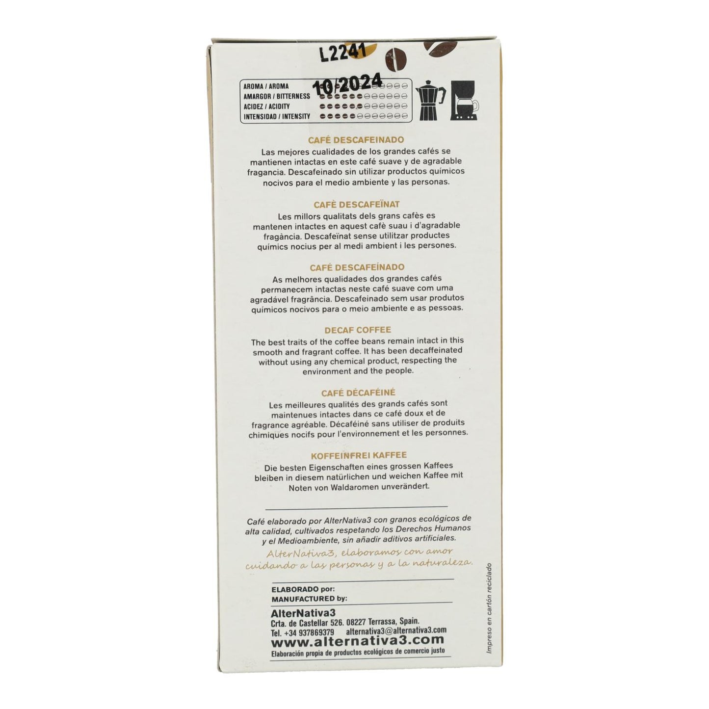 Entkoffeinierter Bio-Kaffee Alternativa 250 g