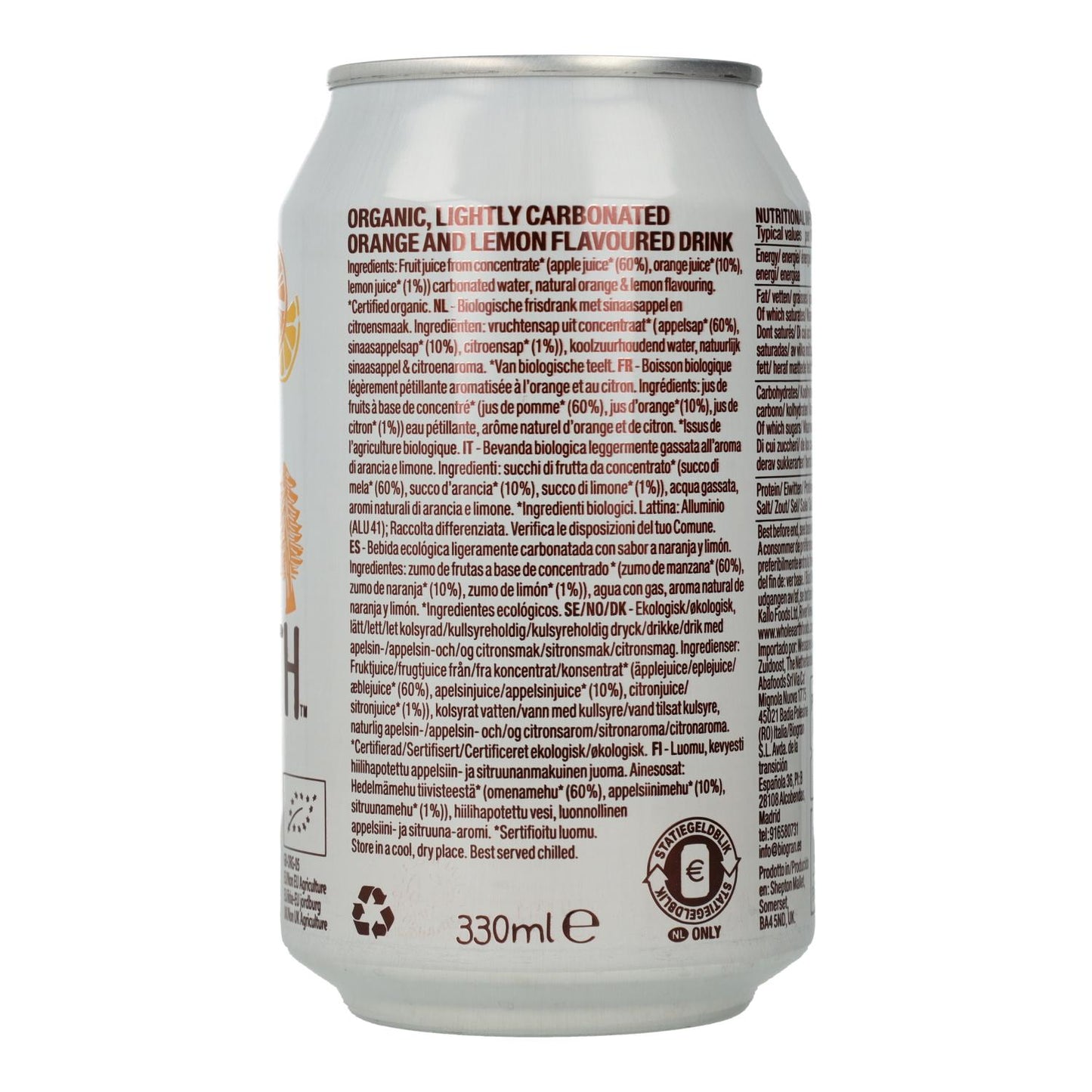 Whole Earth Organic Orange and Lemon Soft Drink 330 ml