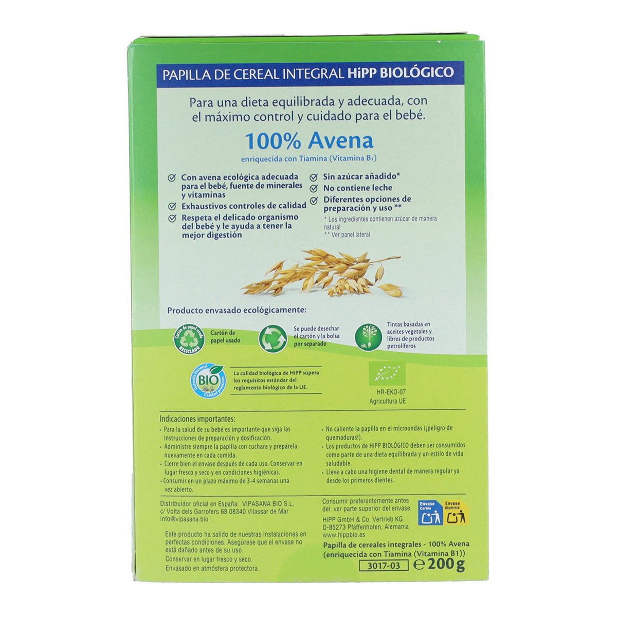 Pack of 2 x 100% Organic Oatmeal Cereal 200 g